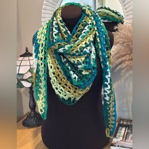 Handmade crocheted shawl scarf in a silky soft acrylic yarn !